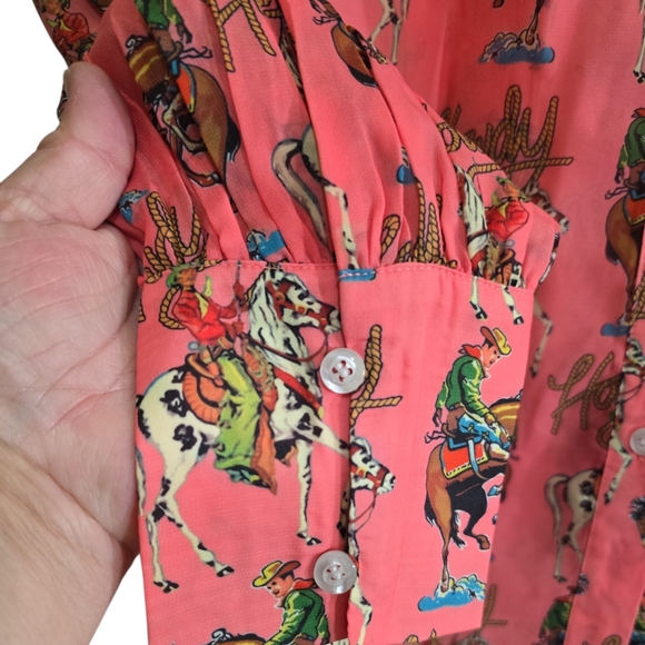 NWT Turquoise Haven Western Pink Howdy Blouse XL Puff Sleeves Bucking Bronco - Picture 6 of 12